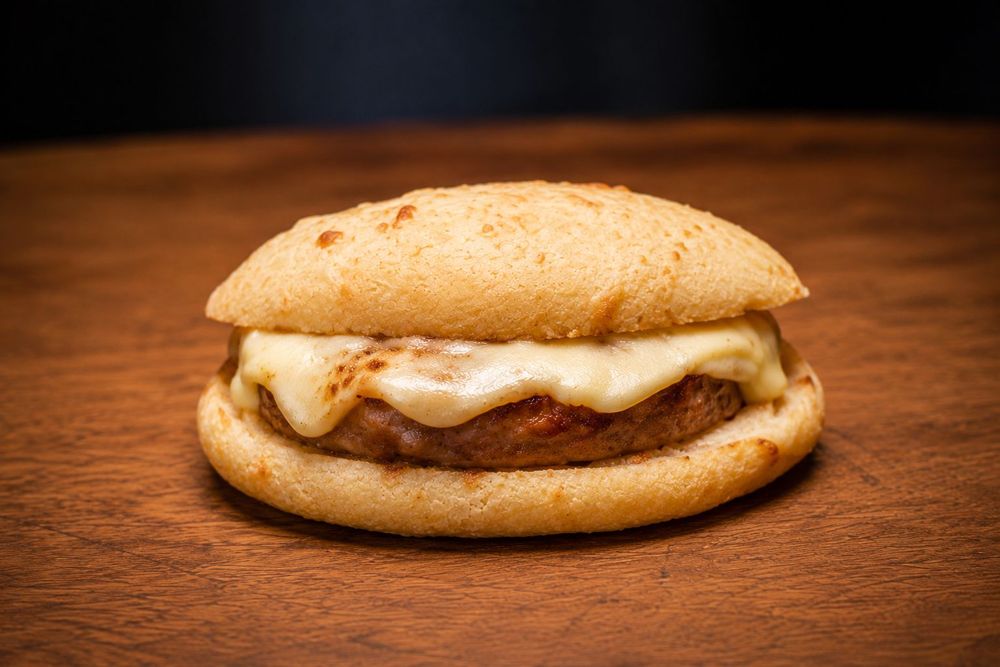 Pão de queijo recheado com linguiça e requeijão